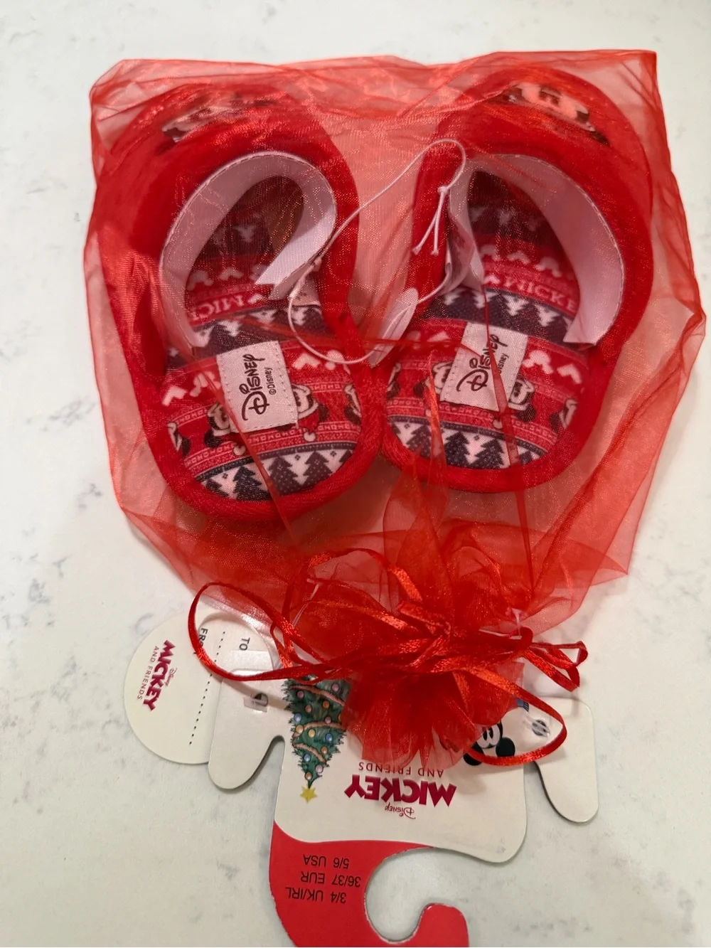 Disney Red Mickey Mouse Merry Christmas Holiday Slippers